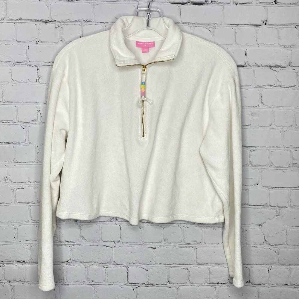 Stoney Clover Lane x Target Cropped Half Zip Sweatshirt in White XS - Picture 4 of 11